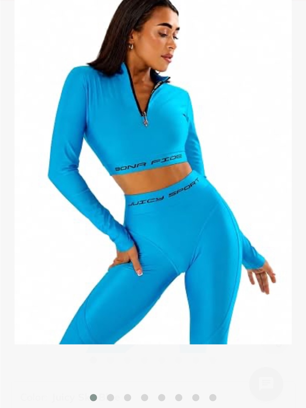 Women's Long Sleeve Crop Top & High-Waist Leggings Set - Bright Blue READ BELOW